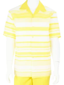 Apollo King Royal Diamond Mens Yellow Striped 2 Piece Short Sleeve Walking Suit