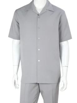 Apollo King Royal Diamond Mens Grey Birdseye 2 Piece Short Sleeve Walking Suit
