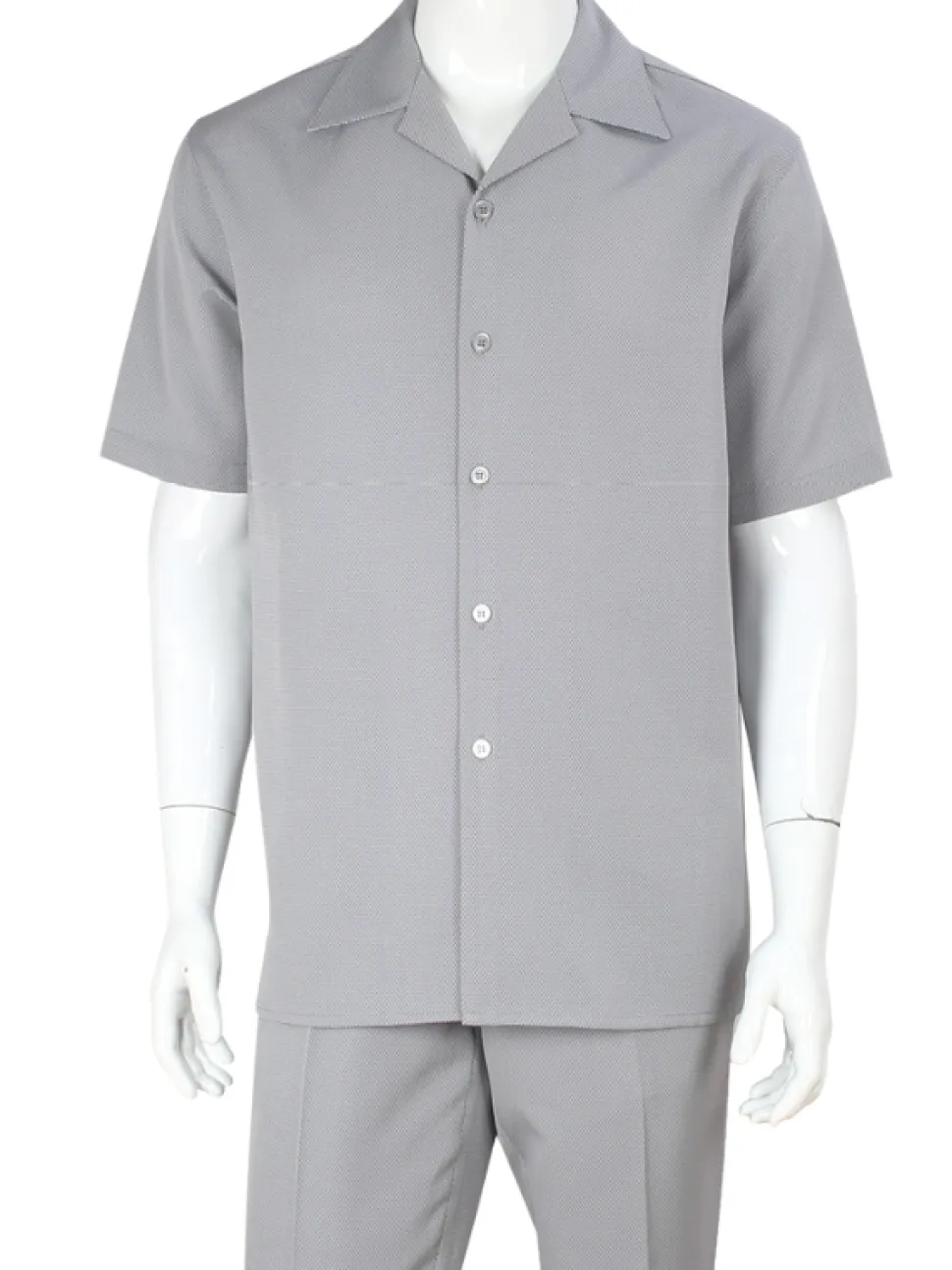 Apollo King Royal Diamond Mens Grey Birdseye 2 Piece Short Sleeve Walking Suit