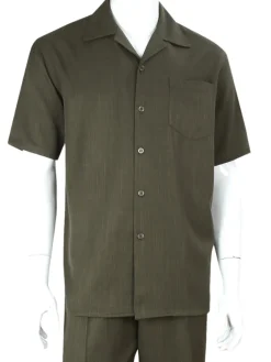 Apollo King Royal Diamond Olive Classic Fit Short Sleeve 2 Piece Walking Suit