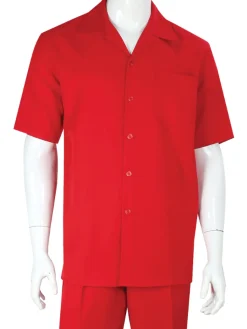 Apollo King Royal Diamond Red Classic Fit Short Sleeve 2 Piece Walking Suit