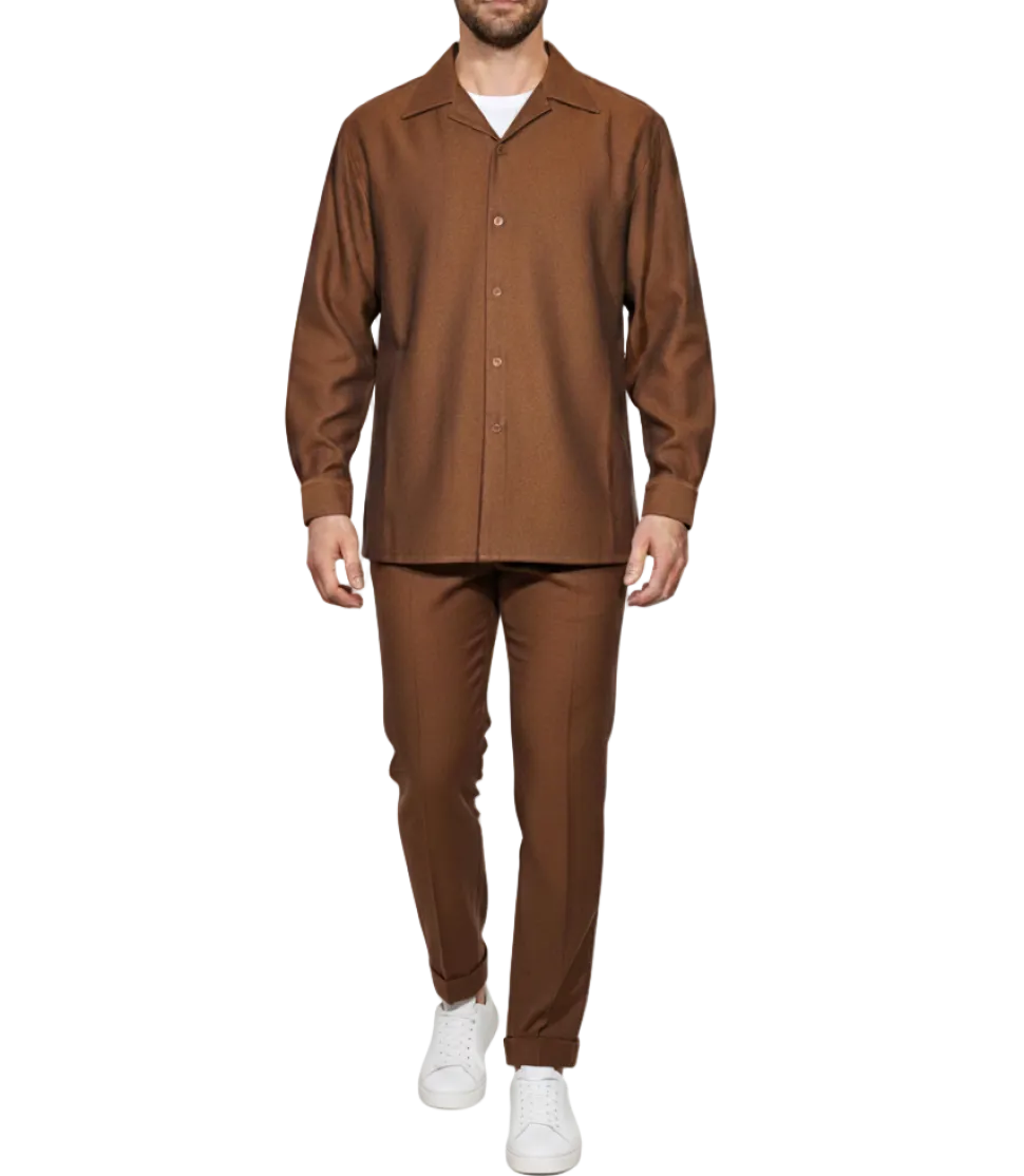 Apollo King Royal Diamond Solid Brown Regular Fit 2 Piece Walking Suit