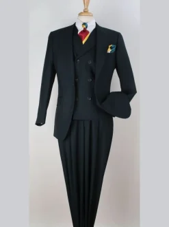 Apollo King Solid Green 100% Wool Classic Fit Three Piece Suit with Peak Lapels