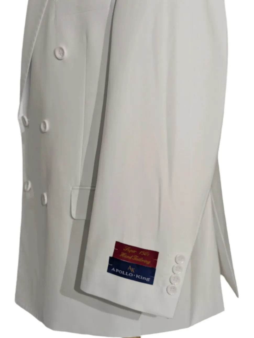 Apollo King Solid White Double Breasted Suit 46R