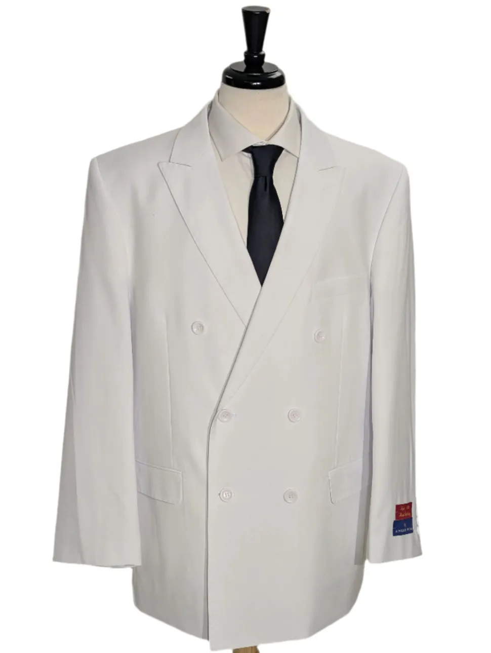 Apollo King Solid White Double Breasted Suit 46R