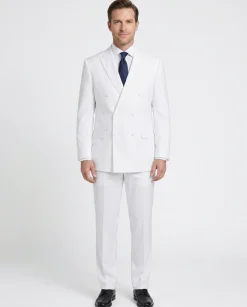 Apollo King Solid White Double Breasted Suit 46R