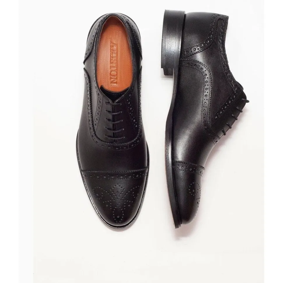Ariston Mens Black Lace-up Oxford Leather Dress Shoes