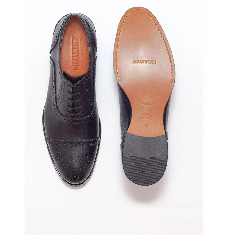 Ariston Mens Black Oxford Lace-up Leather Dress Shoes