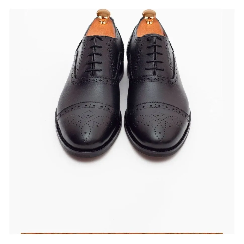 Ariston Mens Black Oxford Lace-up Leather Dress Shoes