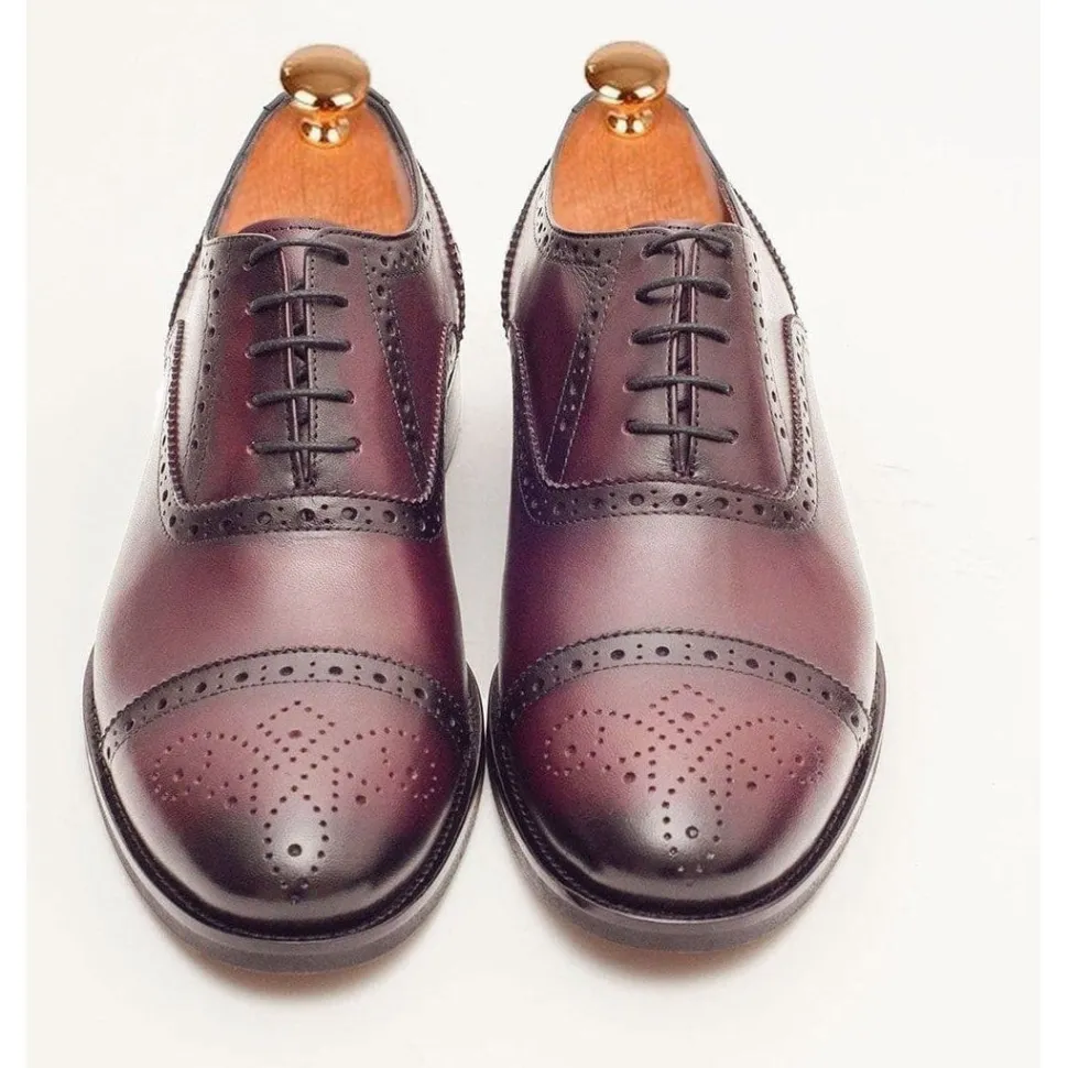 Ariston Mens Burgundy Oxford Lace-up Leather Dress Shoes