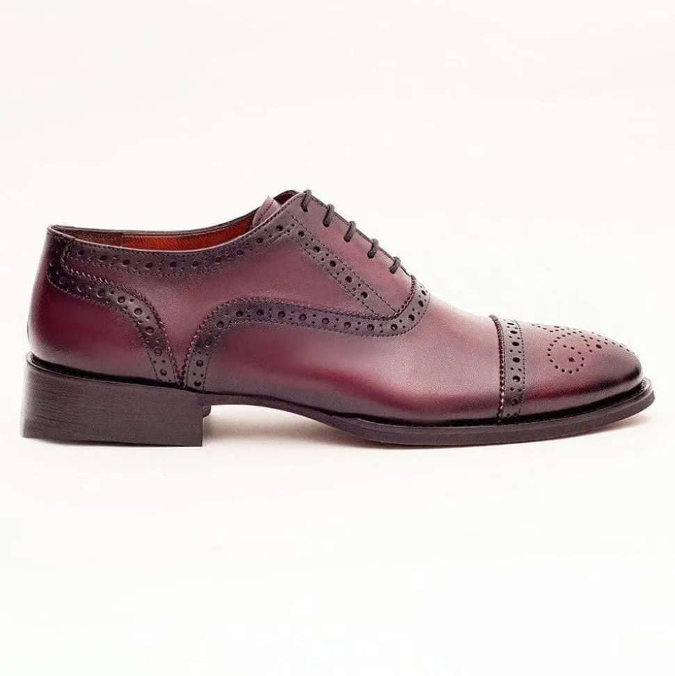 Ariston Mens Burgundy Oxford Lace-up Leather Dress Shoes