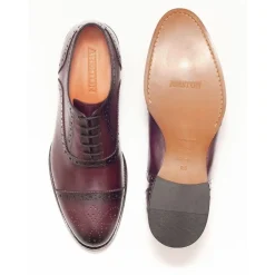 Ariston Mens Burgundy Oxford Lace-up Leather Dress Shoes