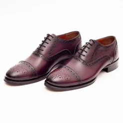 Ariston Mens Burgundy Oxford Lace-up Leather Dress Shoes