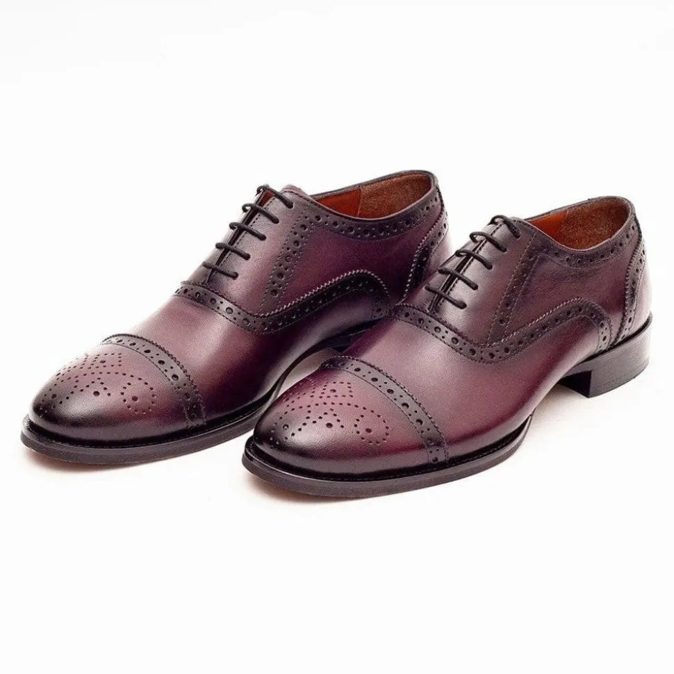 Ariston Mens Burgundy Oxford Lace-up Leather Dress Shoes