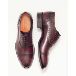 Ariston Mens Burgundy Oxford Lace-up Leather Dress Shoes