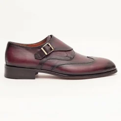 Ariston Mens Burgundy Single Monk Strap Leather Dress Shoes