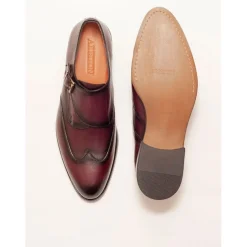 Ariston Mens Burgundy Single Monk Strap Leather Dress Shoes