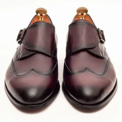 Ariston Mens Burgundy Single Monk Strap Leather Dress Shoes