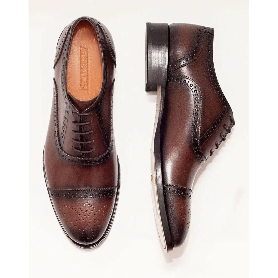 Ariston Mens Chestnut Brown Lace-up Oxford Leather Dress Shoes