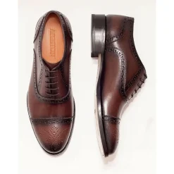 Ariston Mens Chestnut Brown Oxford Lace-up Leather Dress Shoes