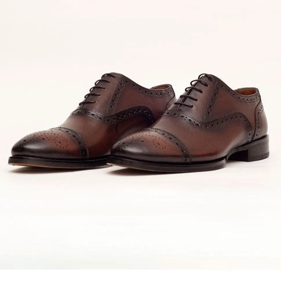 Ariston Mens Chestnut Brown Oxford Lace-up Leather Dress Shoes