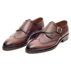 Ariston Mens Chestnut Brown Single Monk Strap Leather Dress Shoes