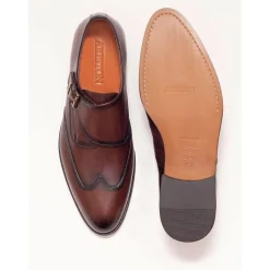 Ariston Mens Chestnut Brown Single Monk Strap Leather Dress Shoes
