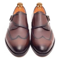 Ariston Mens Chestnut Brown Single Monk Strap Leather Dress Shoes