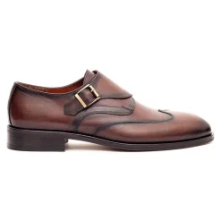 Ariston Mens Chestnut Brown Single Monk Strap Leather Dress Shoes