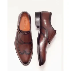 Ariston Mens Chestnut Brown Single Monk Strap Leather Dress Shoes