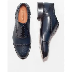 Ariston Mens Navy Oxford Lace-up Leather Dress Shoes