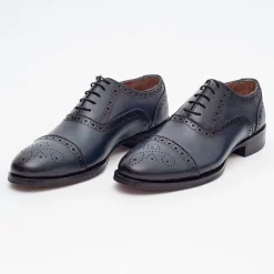 Ariston Mens Navy Oxford Lace-up Leather Dress Shoes