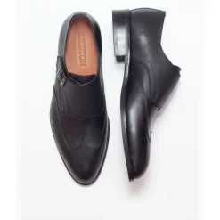 Ariston Mens Solid Black Single Monk Strap Leather Dress Shoes