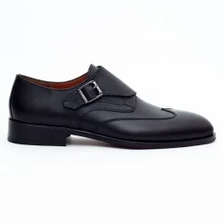 Ariston Mens Solid Black Single Monk Strap Leather Dress Shoes