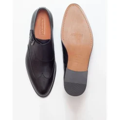 Ariston Mens Solid Black Single Monk Strap Leather Dress Shoes