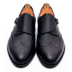 Ariston Mens Solid Black Single Monk Strap Leather Dress Shoes