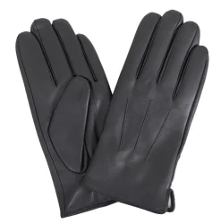Ariston Mens Solid Black Touch Screen Genuine Leather Gloves