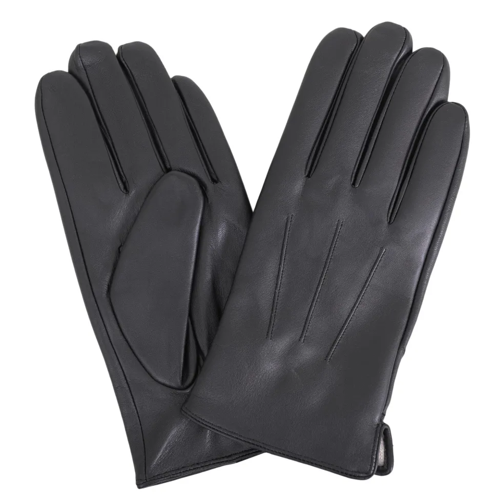 Ariston Mens Solid Black Touch Screen Genuine Leather Gloves