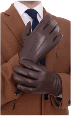 Ariston Mens Solid Brown Touch Screen Genuine Leather Gloves