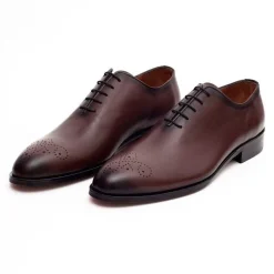 Ariston Mens Solid Chestnut Brown Whole Cut Oxford Leather Dress Shoes