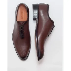 Ariston Mens Solid Chestnut Whole Cut Oxford Leather Dress Shoes