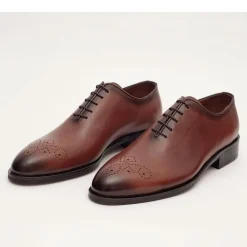 Ariston Mens Solid Cognac Whole Cut Oxford Leather Dress Shoes