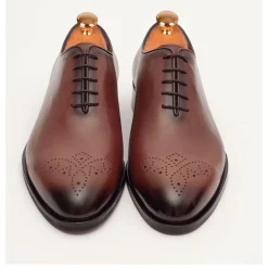 Ariston Mens Solid Cognac Whole Cut Oxford Leather Dress Shoes