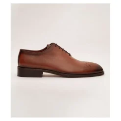 Ariston Mens Solid Cognac Whole Cut Oxford Leather Dress Shoes