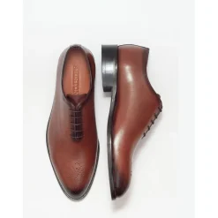 Ariston Mens Solid Cognac Whole Cut Oxford Leather Dress Shoes