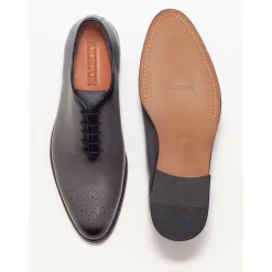 Ariston Mens Solid Gray Whole Cut Oxford Leather Dress Shoes