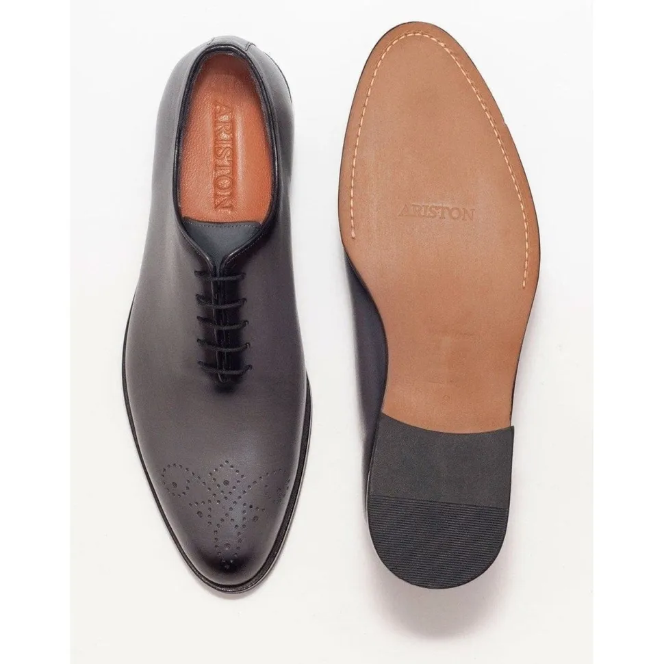 Ariston Mens Solid Gray Whole Cut Oxford Leather Dress Shoes