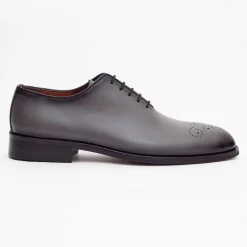 Ariston Mens Solid Gray Whole Cut Oxford Leather Dress Shoes