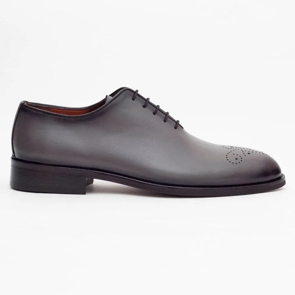 Ariston Mens Solid Gray Whole Cut Oxford Leather Dress Shoes