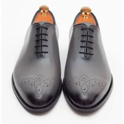 Ariston Mens Solid Gray Whole Cut Oxford Leather Dress Shoes